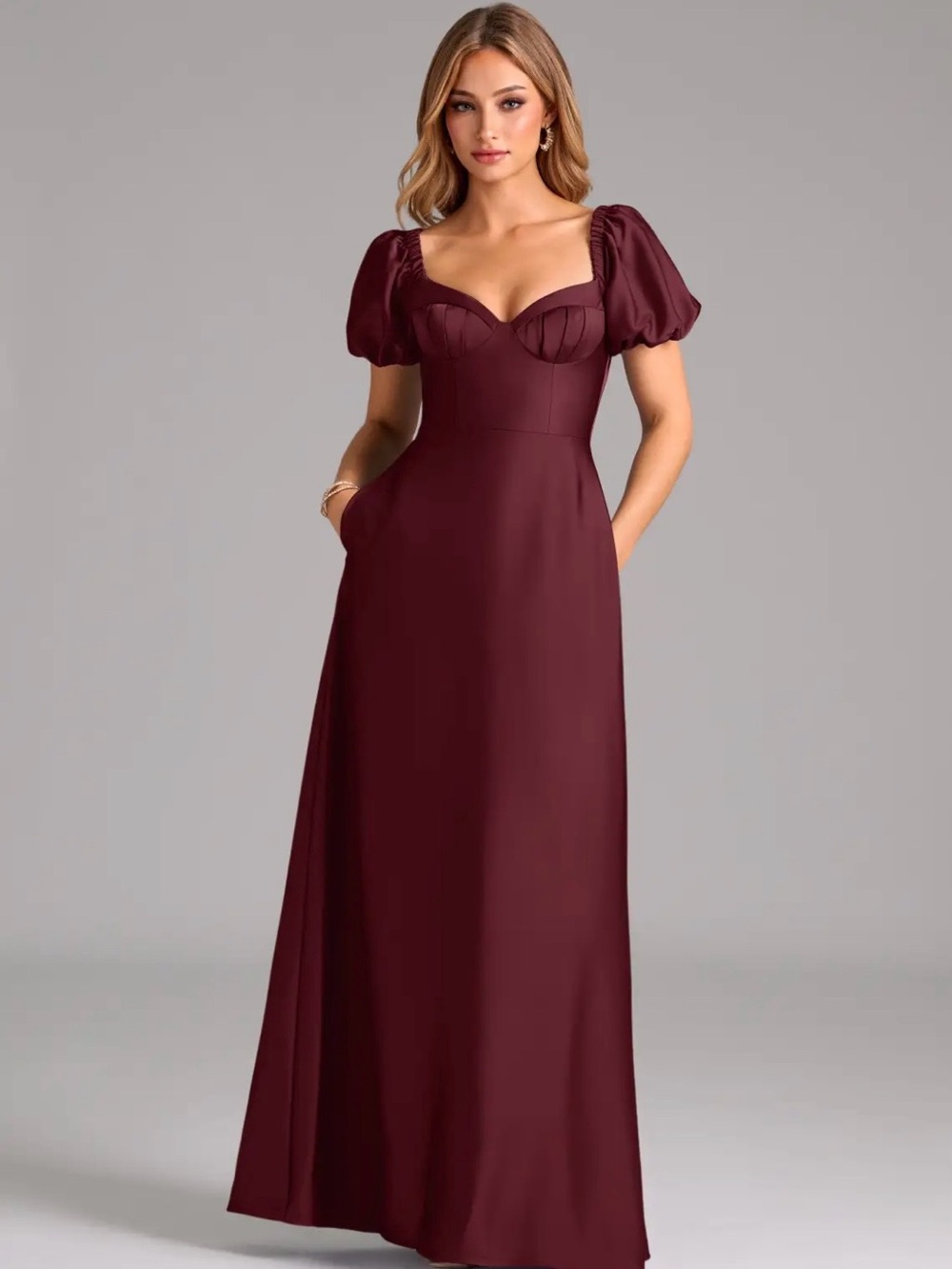 NWT Azazie Fatima Cabernet A-Line Sweetheart Neckline Stretch Satin Dress